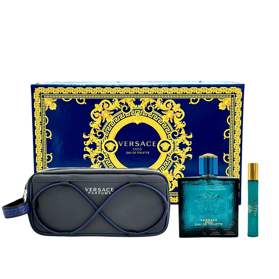 EROS BY VERSACE GIFT SET EDT 3.4OZ TRAVEL SPRAY 0.3OZ MEN
