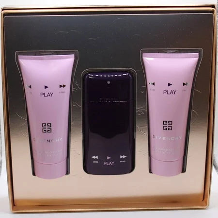 GIVENCHY PLAY FOR HER INTENSE GIFT SET- 1.7 OZ EDP SPRAY + VELVET BODY LOTION 3.3 OZ +CREAMY BATH GEL 3.3 OZ
